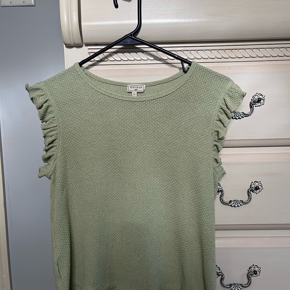 Ruffle Sleeve Green Top